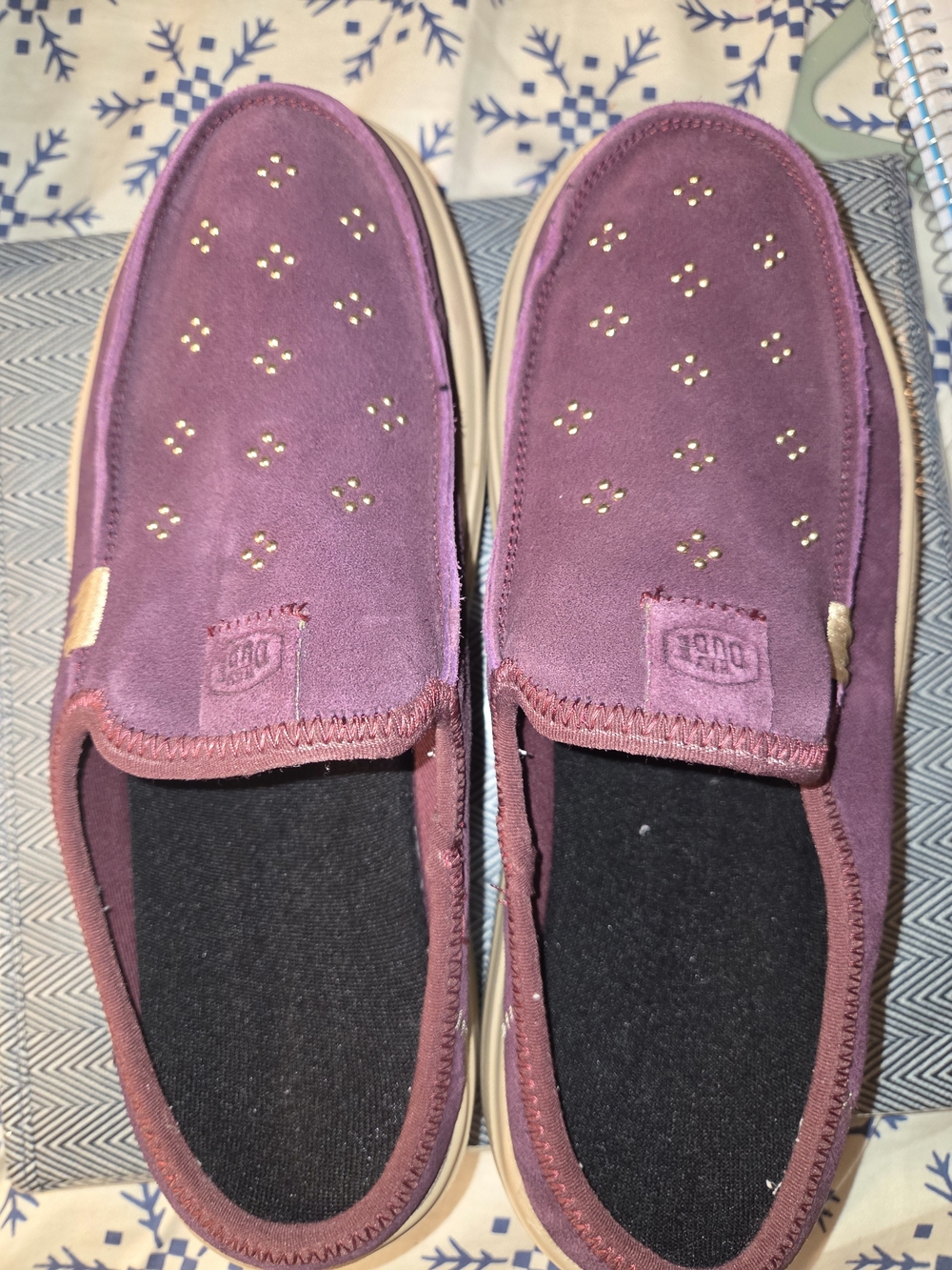 HEYDUDE Austin Lift Suede Stud Mules / Slides - Fig Purple.